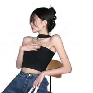 Home black strapless tube crop top for women