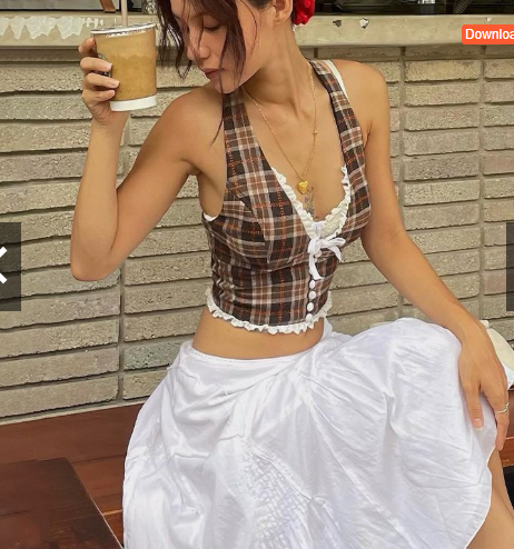 vintage plaid lace up corset crop top for women