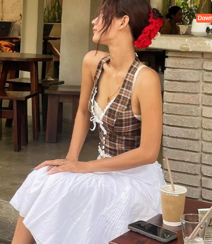 vintage plaid lace up corset crop top for women